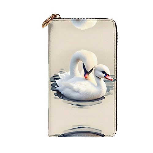 Leather Wallet 7.48 x 4.13 in - Stylish and Durable Wallet for Women with Multiple Compartments and Zipper Design Cute little swan Pattern2