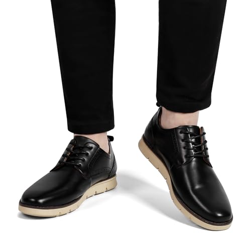 Image of Men's Full-Grain Leather Oxfords, Business Formal Dress Shoes with Arch Support, Comfortable for Office, Daily & Dating