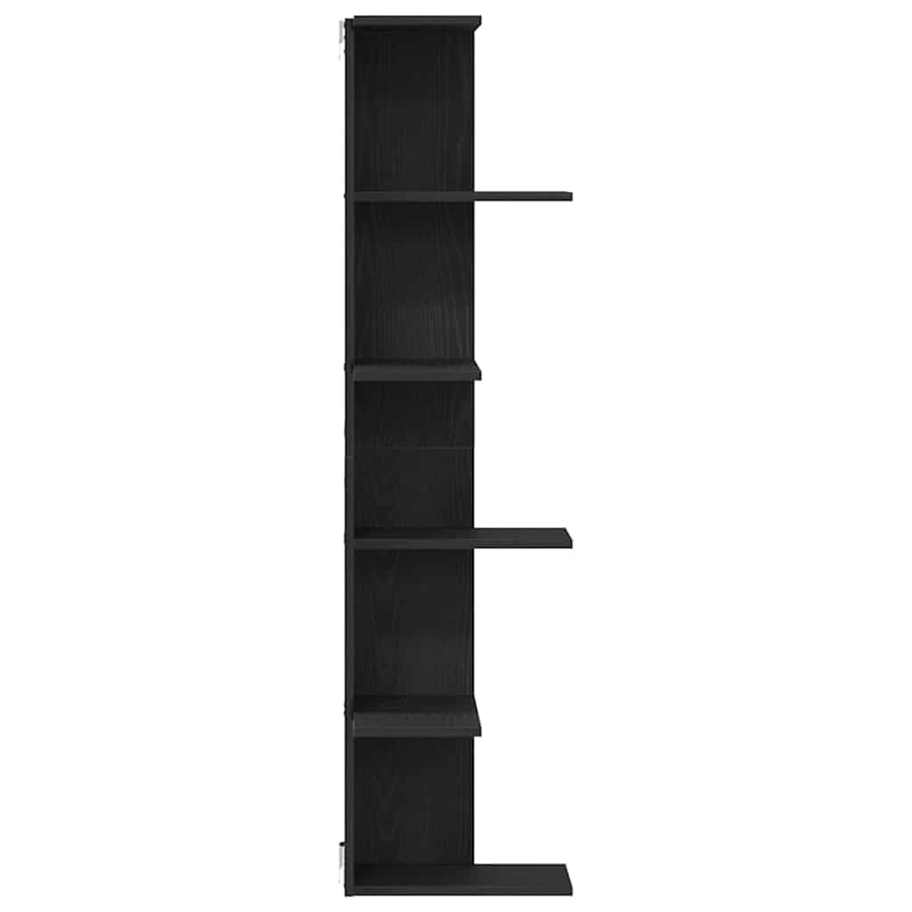 Estantería esquinera de pared de roble negro, 36,5 x 36,5 x 140 cm, 5 estantes, material de madera, moderno y resistente, fácil de montar, para pared, baño, cocina, salón, pasillo y