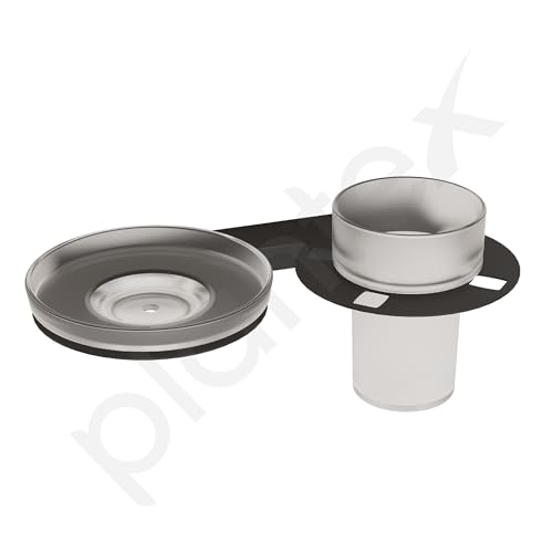 Image of Plantex Soap Dish with Tumbler Holder for Bathroom /Stainless Steel Glass soap Holder wtih Toothbrush Stand /Bathroom Accessories - Pack of 1 (Black)
