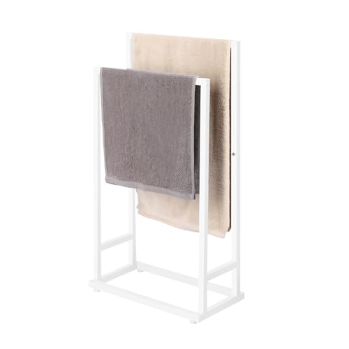 smusei Toallero de Pie con 2 Toalleros Toallero de Baño de 2 Niveles sin Taladrar para Baño 74x21x41CM Toallero - Blanco Mate
