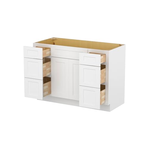 Image of Furinno Shaker Two Drawer Stack Bath Vanity Cabinet Without Top, Ready to Assemble, 21 D x 48 W x 34.5 H, White