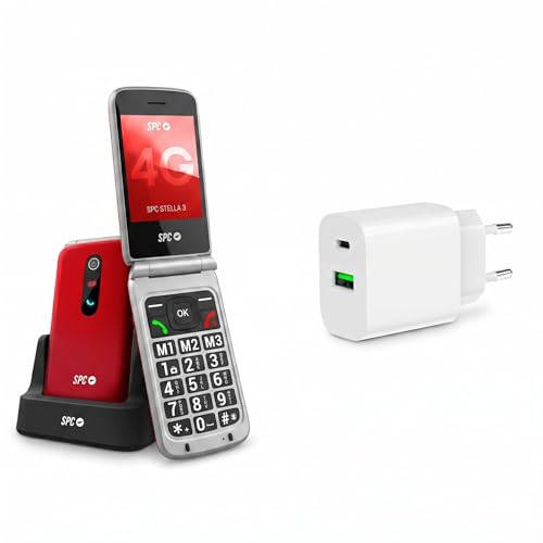 SPC Stella 3 + Cargador 20W | Teléfono móvil para Mayores con Tapa y 4G | Menú y Teclas Grandes | Botón SOS, configuración remota, Compatible audífonos y Volumen 103dB | Base Carga