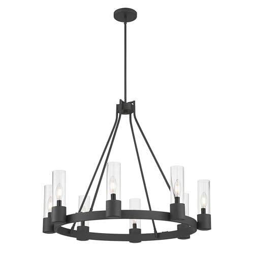 ML Lighting Evandrel 32" Wide 8-Light Chandelier, Matte Black with Clear Glass (Bulb Not Included) by ML Lighting - Used condition - Image 3