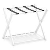 FANTASK Kofferständer klappbar, 68x 45 x 57 cm, 2-Stöckige Kofferablage Metall, Gepäckablage, Kofferablage für Schlafzimmer, Gästezimmer, Hotel (Weiß)