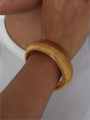 CONRAN KREMIX Gold Chunky Bangle Waterproof Bracelets for Women 14K Real Gold Filled Stainless Steel Bracelet Non Tarnish Trendy Jewelry3