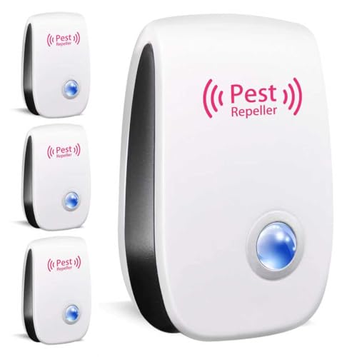 4 Pack Ultrasonic Pest Repeller Plug In Mice Repellent & Insect Repellent Plug In Indoor Pest Control for Mouse Spider Cockroach & Fly Pet & Child Friendly for UK Homes White