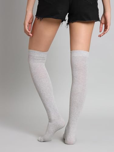 Image of TRAZO Women's Thigh High Socks Over the Knee High Knitted Casual Boot Socks, Striped Long Fashionable Stockings Pack of 1