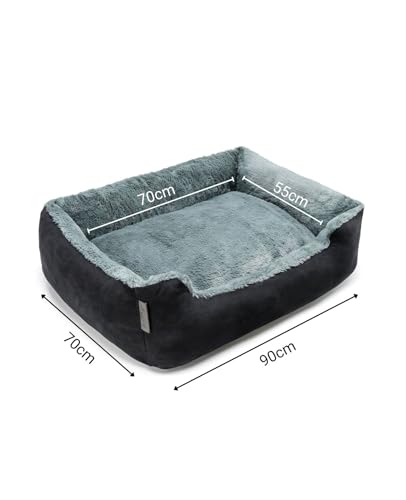 lionto Hundebett mit Wendekissen und Rutschfester Unterseite, Robustes Heimtierkissen mit tiefem Einstieg für Hunde und Katzen jeden Alters, 90x70 cm, kuscheliges Hundekissen, schwarz/grau