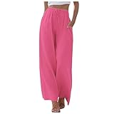 Pantalones palazzo de lino de cintura alta y pierna ancha para mujer, pantalones casuales de verano con cordón, pantalones de playa fluidos con bolsillos, rosa, M