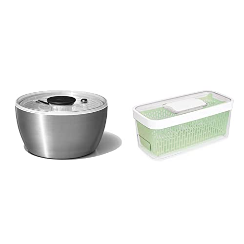 Oxo Stainless Steel Salad Spinner & Good Grips Greensaver Produce Keeper - Large #TOP12