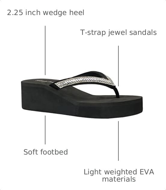 Image of REDVOLUTION New Women's Rhinestone Sandals Platform T-Strap Jewel Sandals High Wedge Flip Flops