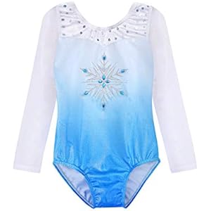 HOZIY Leotards for Girls Gymnastics Kids Children Biketard Snowflake Ribbon Blue Purple Hot Pink Sparkle 1-2T A Snow Blue