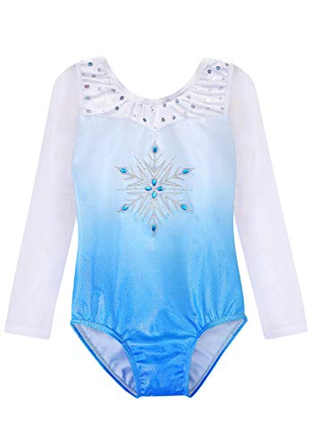 Image of HOZIY Leotards for Girls Gymnastics Kids Children Biketard Snowflake Ribbon Blue Purple Hot Pink Sparkle