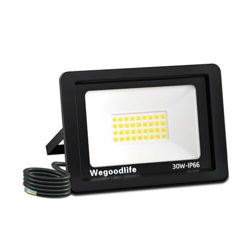 Wegoodlife 30W LED Strahler Außen, Superhell 2335LM Scheinwerfer, 3000K Warmweiß Außenstrahler, IP66 Wasserdicht LED Fluter, 50cm Kabel kein Stecker, Aussenstrahler für Hinterhof Auffahrt Türen Flur Wegoodlife 30W LED Strahler Außen, Superhell 2335LM Scheinwerfer, 3000K Warmweiß Außenstrahler, IP66 Wasserdicht LED Fluter, 50cm Kabel kein Stecker, Aussenstrahler für Hinterhof Auffahrt Türen Flur