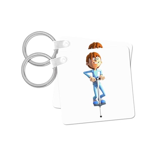3dRose, Cartoon Boy on a Pogo Stick, set of 6 Key Chains
