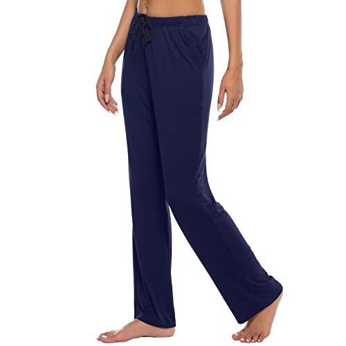 Jinshi Women Modal Pajama Pants Sleepwear Soft Pajama Bottoms Lounge Pants With Pockets(M,Navy Blue/Dark Grey) #TOP3