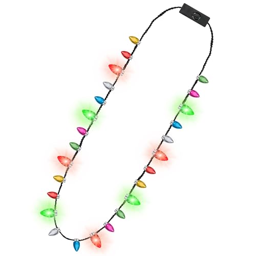 Christmas Lighting Up Necklace 1PCS Christmas Accessories Xmas Lights 3 Glow Modes Necklace with 8Pcs Colorful 3D Bulbs Christmas Party Favors for Xmas Decorations Ugly Sweater Holiday Gathering Decor