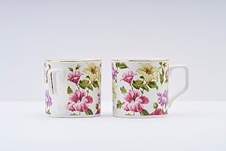 GOLDEN QUEEN'S Tea Cups Set of 6 | Ideal for Everyday Tea and Coffee, Enhancing Your Daily Rituals | Handcrafted & 24K Gold on Rim - Floral Harmony Mugs