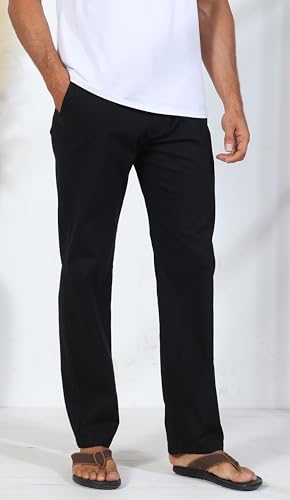 Soojun Men's Casual Linen Blend Relaxed Fit Straight Legs Elastic Waist Pants4