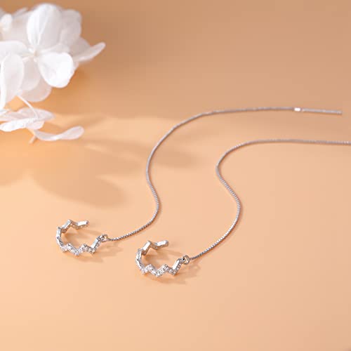 Boucles d'oreilles pendantes pompon en argent avec chaine threader et cuff