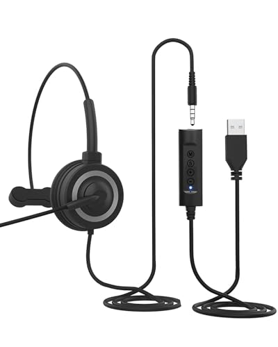 3.5mm to USB Headset Adapter Cable for PC Laptop, 1.5M Length Headphones Cable with In-Line Control and Mic On/Off Button, Plug and Play USB Audio Converter for Headphones, Gaming, Music, Conference