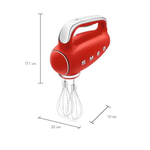 Image of SMEG HMF01 9-Speed Retro Hand Mixer - 220W Motor, Smooth Start, Turbo Function, LED Timer Display, Stainless Steel Whisks, Beaters & Dough Hooks, Premium Die-Cast Aluminum Body