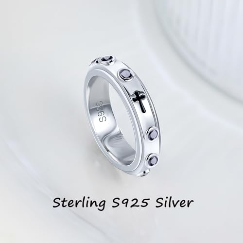 LYTTMAB 6MM Sterling S925 Silver Rosary Spinner Ring For Men, Finger Decade Rosary Ring For Women, Catholic Anxiety Fidget Ring3