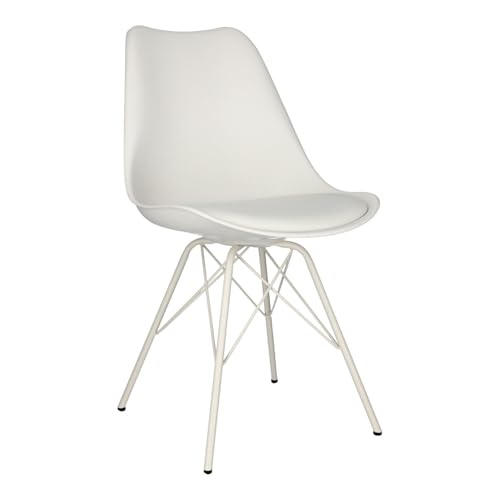 AC Design Furniture Emanuel Esszimmerstühle 2er Set, B: 48,5 x H: 85,5 x T: 54 cm, Weiß/Weiß, PU/Metall, 2 Stk
