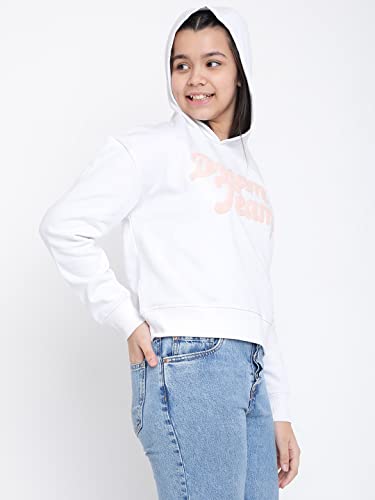 Image of Lil Tomatoes Girls Regular Fit Printed Hood Neck Cotton Fleece Sweatshirt Navy