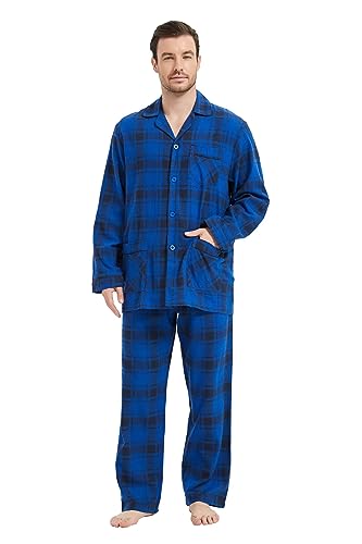 Men's 100% Cotton Flannel Pajama Set Yarn Dyed Cozy Bottom with Pockets Drawstring waistband Winter PJs for Men