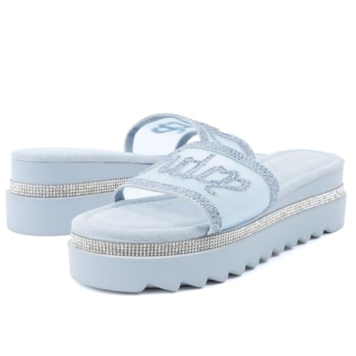 Juicy Couture Women's Platform Slide Sandals – Rhinestone Slip-On Wedge Slides with Cushioned Footbed and Non-Slip Sole for Casual or Dressy Wear 6