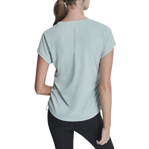 Image of DKNY Women's Short Sleeve V-Neck Tech Ruched Side Seam Active T-Shirt