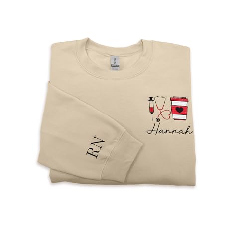 NACRE APPAREL Gift for Nurse RN LN LPN Sweatshirt Registered Nurse Week Custom Add Your Name Embroidered Hoodie Nurse Life