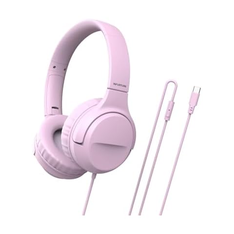 INFURTURE CH3 Kids USB C Headphones for School,Type C Kids Headphones,Wired Boys Girls Headphones with Safe Limiter 94dB,HD Stereo Sound,On/Over Ear Headphones for/Tablet/School/Travel(Pink) Cover