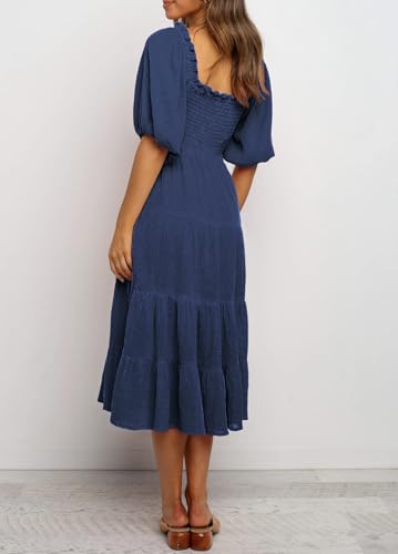 Image of R.Vivimos Women's Summer Cotton Lantern Sleeves Ruffled Off Shoulder A-Line Midi Dresses