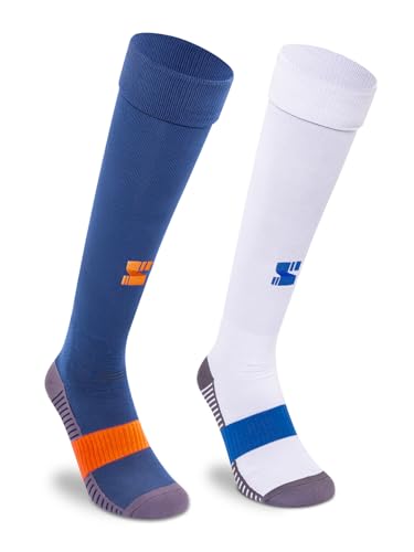 Image of Supersox Unisex Kid's Football Socks - Knee Length Socks with Cushioned Sole, Odour Free & Superior Grip Uniform Stockings for Football /Soccer, Pack of 2