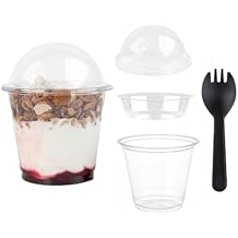 50 Sets 9 oz Clear Plastic Parfait Cups with Dome Lids & Inserts,Disposable Yogurt Fruit Parfait Containers To Go Cereal Cups,Party Dessert Cups with Sporks for Dips and Veggies