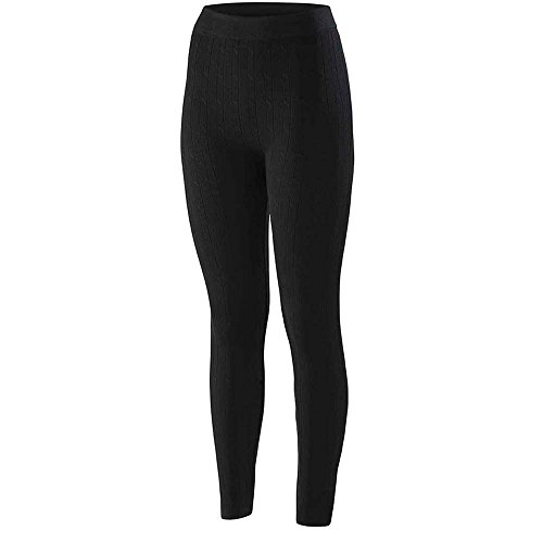 Terramar Women's Performance Fleece Seamless Leggings, Black Cable, Medium (10-12)