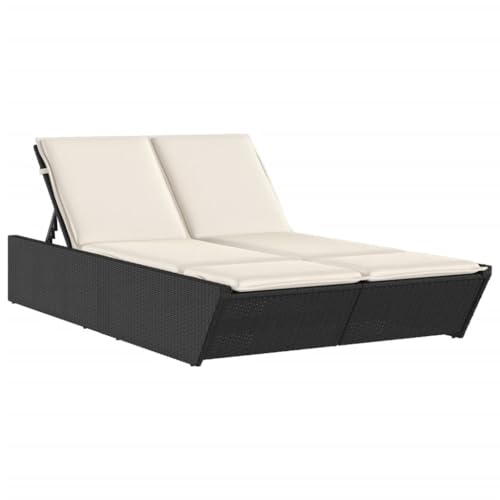 vidaXL Chaise Longue Double avec Coussins Noir résine tressée, lit de Bronzage, Chaise Longue inclinable, lit de Jour d'extérieur