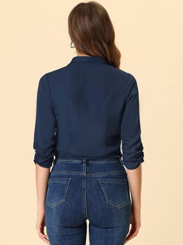Image of Allegra K Summer Chiffon Bolero Shrug Blazer for Women's 3 /4 Ruched Sleeve Shawl Lapel Thin Lightweight Open Front Cardigans
