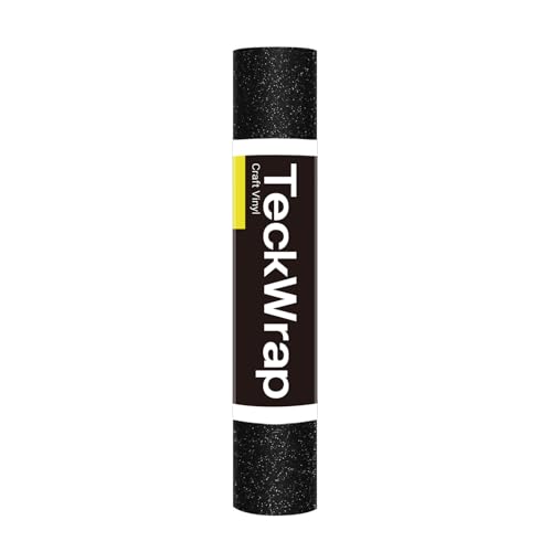 TECKWRAP Black Glitter Vinyl Permanent Shimmer Vinyl Adhesive Vinyl Roll 1ft x 5ft Glitter Black Vinyl for DIY Crafts Designs