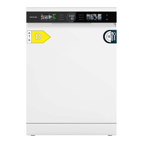 Cecotec Lavavajillas Compacto de 60cm Bolero Aguazero 6320 D, 1900W, 15 Cubiertos, 8 Programas, Pantalla FullColor XXL, Smart Wash, UV Light, Turbo Dry+, AutoClean, Media Carga, Delay Start, ChildLock