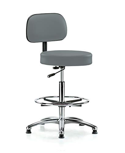 Perch Chrome Walter Exam Stool with Backrest Support and Foot Ring, Stationary Caps, Counter Height, Cinder Fabric Perch Chrome Walter Exam Stool with Backrest Support and Foot Ring, Stationary Caps, Counter Height, Cinder Fabric