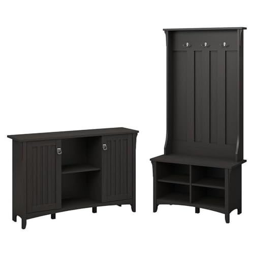 Bush Home Salinas Entryway Storage Set with Hall Tree, Shoe Bench and Accent Cabinet in Vintage Black