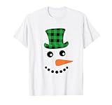 雪だるま 顔 にんじん鼻 クリスマス 冬 格子柄 サンタハット Tシャツ
