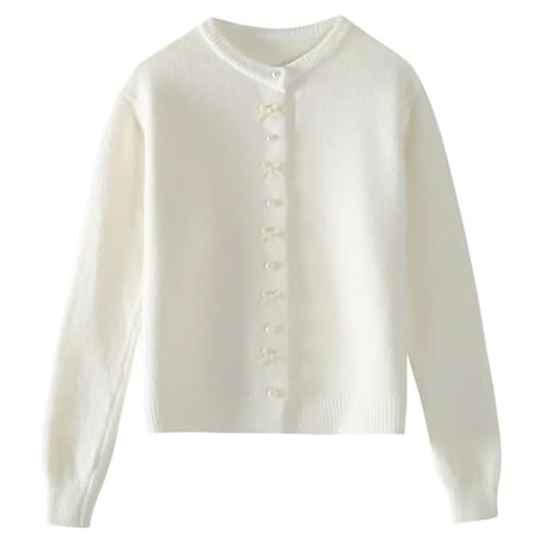 Cardigan Bowknot Pearl Button Knitted Cardigan Autumn and Winter Soft Cute Style Sweater Sweet Girl3
