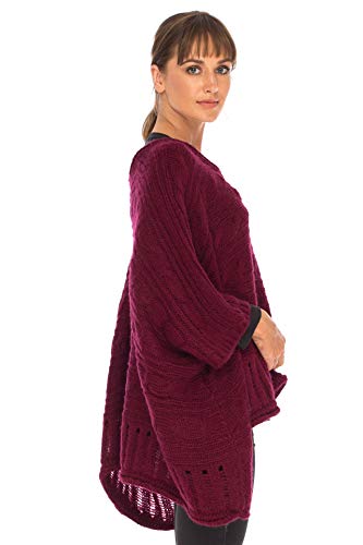 Image of SHU-SHI Womens Oversized Cable Knit Sweater Cowl Neck Sleeved Poncho Topper Boho Casual