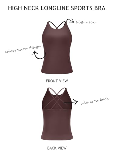 Image of LASLULU Womens High Neck Workout Tank Tops with Built in Bra Strappy Back | Low to Medium Impact,Longline Halter Neck Sports Bra,Fitted Compression,Padded Athletic Yoga Running Gym Pilates Tank Tops