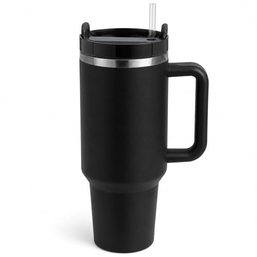 Image of Pandance 40 oz Tumbler with Handle, Tumbler with Lid and Straw(Black)